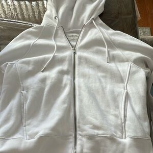 ABERCROMBIE SOFT A&F MAX ESSENTIALS ZIP UP WHITE HOODIE